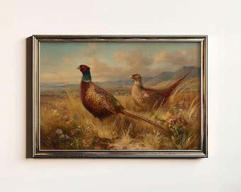 Vintage Pheasant Painting, Rustic Ring Necked Pheasant Print, Antique Pheasant Wall Decor, Gift for Hunter, Digital Download, Printable Art