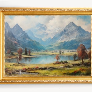 Vintage Mountain Painting | Old Lake Print | Farmhouse Decor | Rustic Fine Art | Mountain Lover Gift | Instant Download | Printable Wall Art