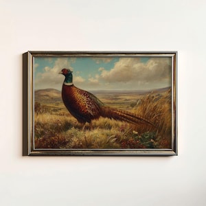 Vintage Pheasant Painting, Antique Ring Necked Pheasant Print, Rustic Pheasant Wall Art, Gift for Hunter, Digital Download, Printable Art