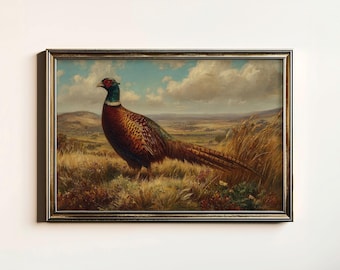 Vintage Pheasant Painting, Antique Ring Necked Pheasant Print, Rustic Pheasant Wall Art, Gift for Hunter, Digital Download, Printable Art