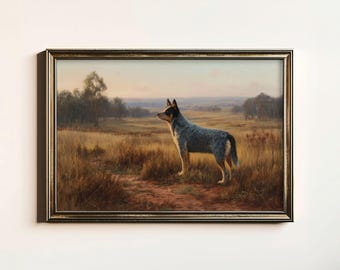 Vintage Blue Heeler Painting, Rustic Australian Cattle Dog Print, Antique Blue Heeler Wall Art Paint, Digital Download, Printable Wall Art