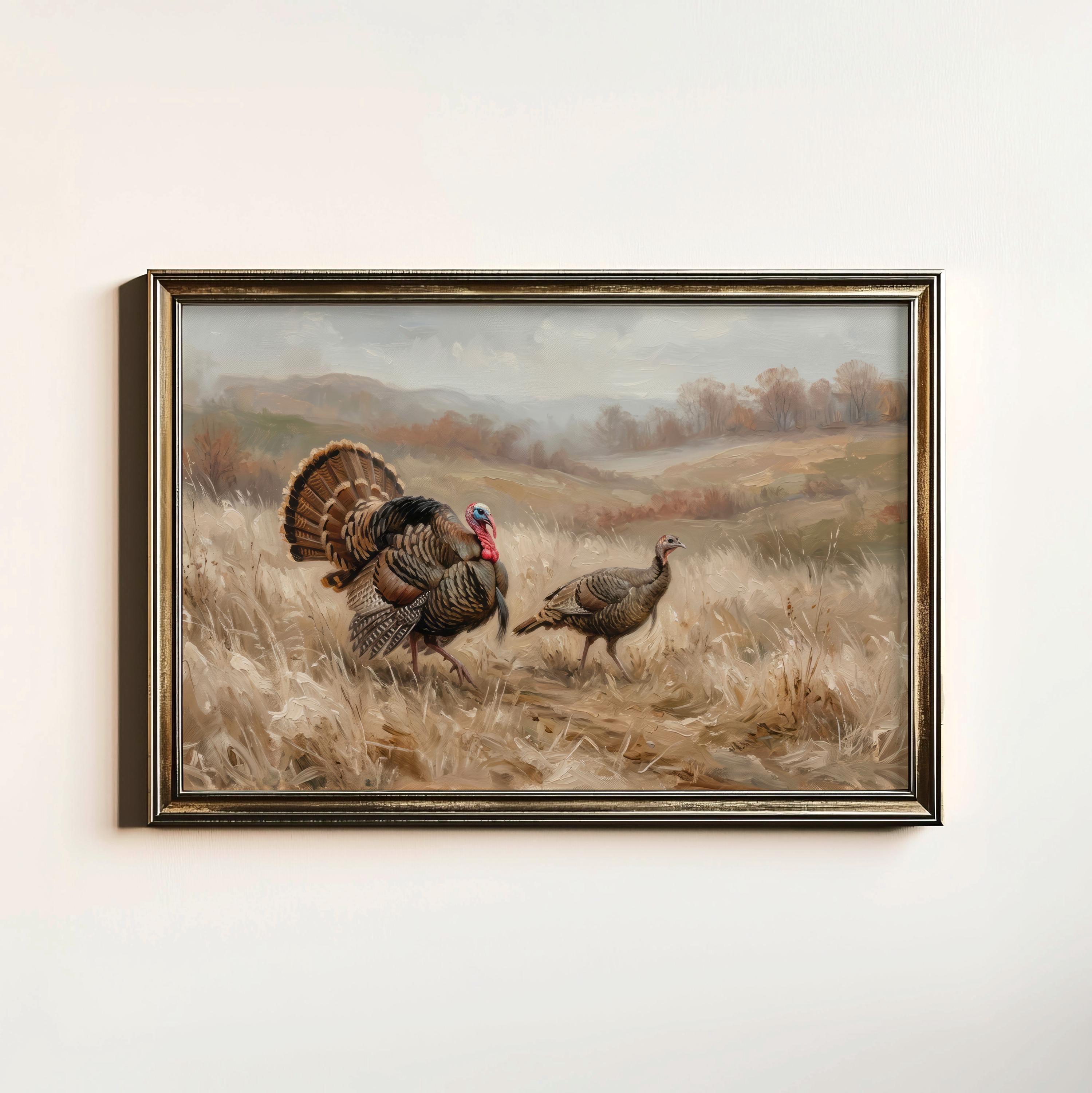 Vintage Turkey Painting, Antique Wild Turkey Print, Rustic Gobbler Wall ...