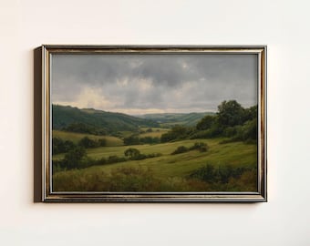 Vintage English Landscape Painting, Rustic Countryside Wall Art, Cottage Landscape Print, Lodge Decor, Digital Download, Printable Wall Art