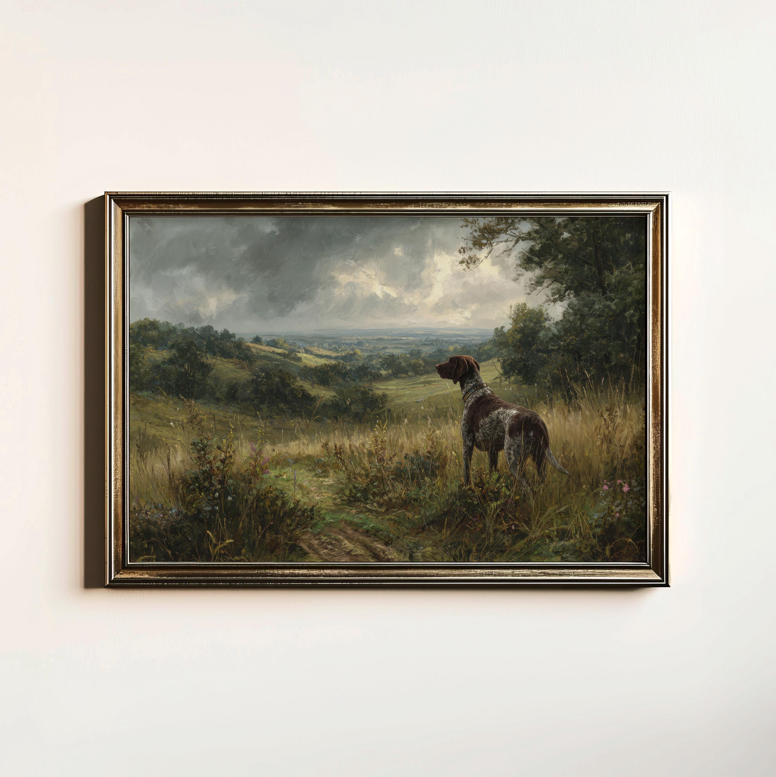 Vintage German Shorthaired Pointer Print, Rustic Pointer Painting, Antique Hunting Dog Wall Decor, Digital Download, Printable Wall Art