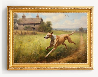Vintage Greyhound Painting | Hound Print | Farmhouse Decor | Rustic Fine Art | Greyhound Lover Gift | Instant Download | Printable Wall Art