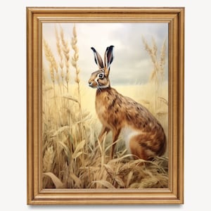 Vintage Hare Painting | Old Field Hare Print | Farmhouse Decor | Rustic Fine Art | Hare Lover Gift | Instant Download | Printable Wall Art