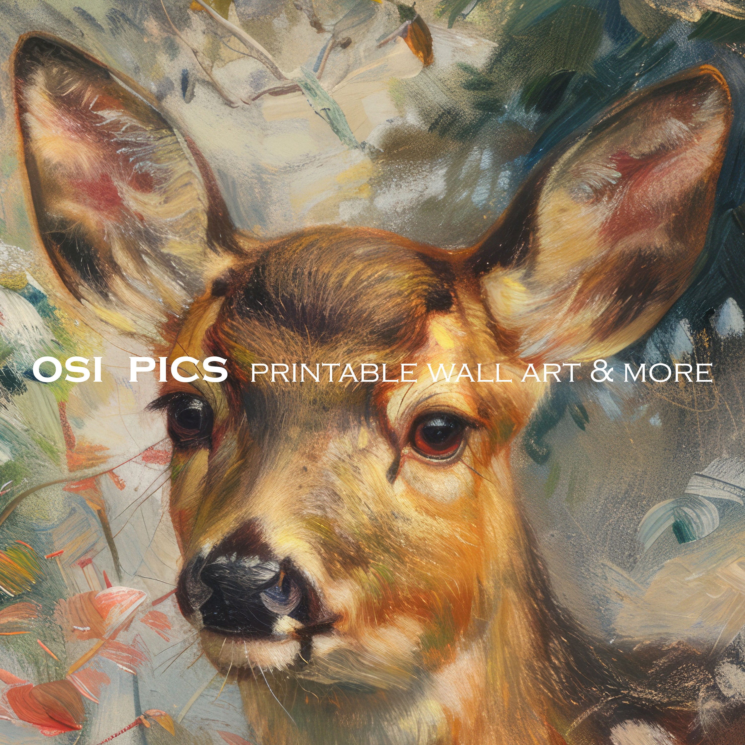 Rustic Deer Painting | Vintage Landscape Painting | Hunting Deer Art ...