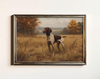 Vintage German Shorthaired Pointer Art Print, Rustic Deutsch Kurzhaar Painting, Farmhouse Decor, Digital Download, Printable Wall Art