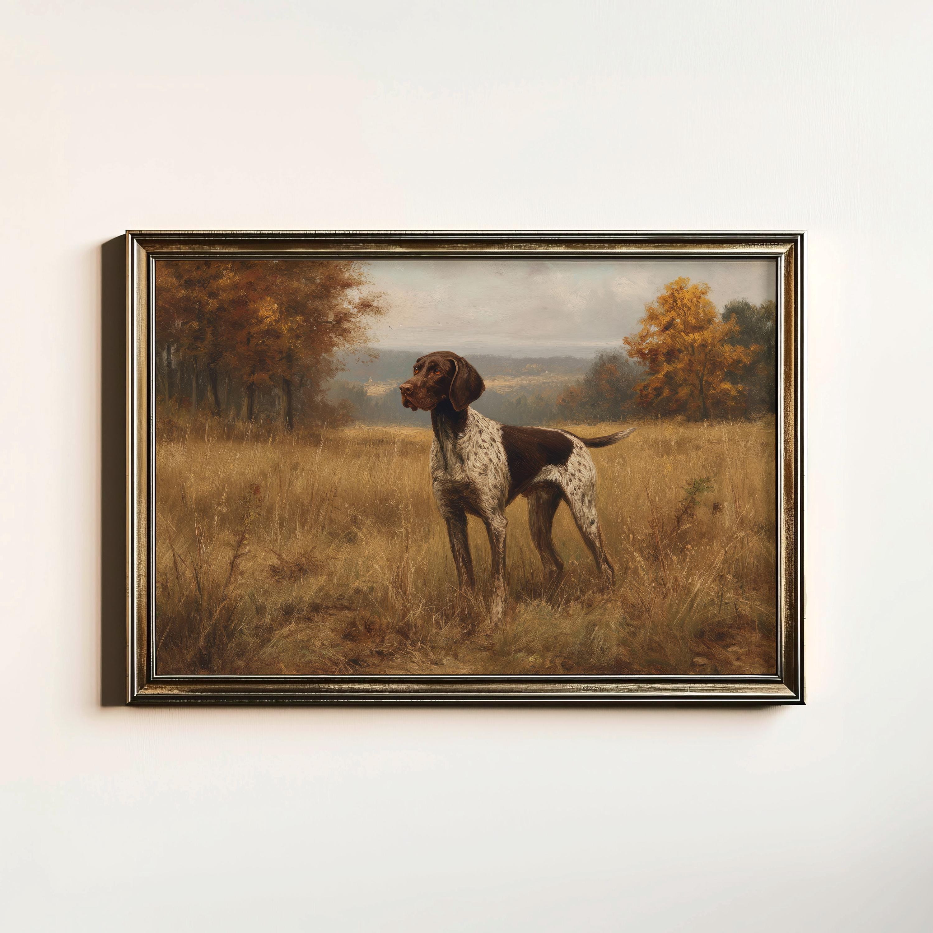 Vintage German Shorthaired Pointer Art Print, Rustic Deutsch