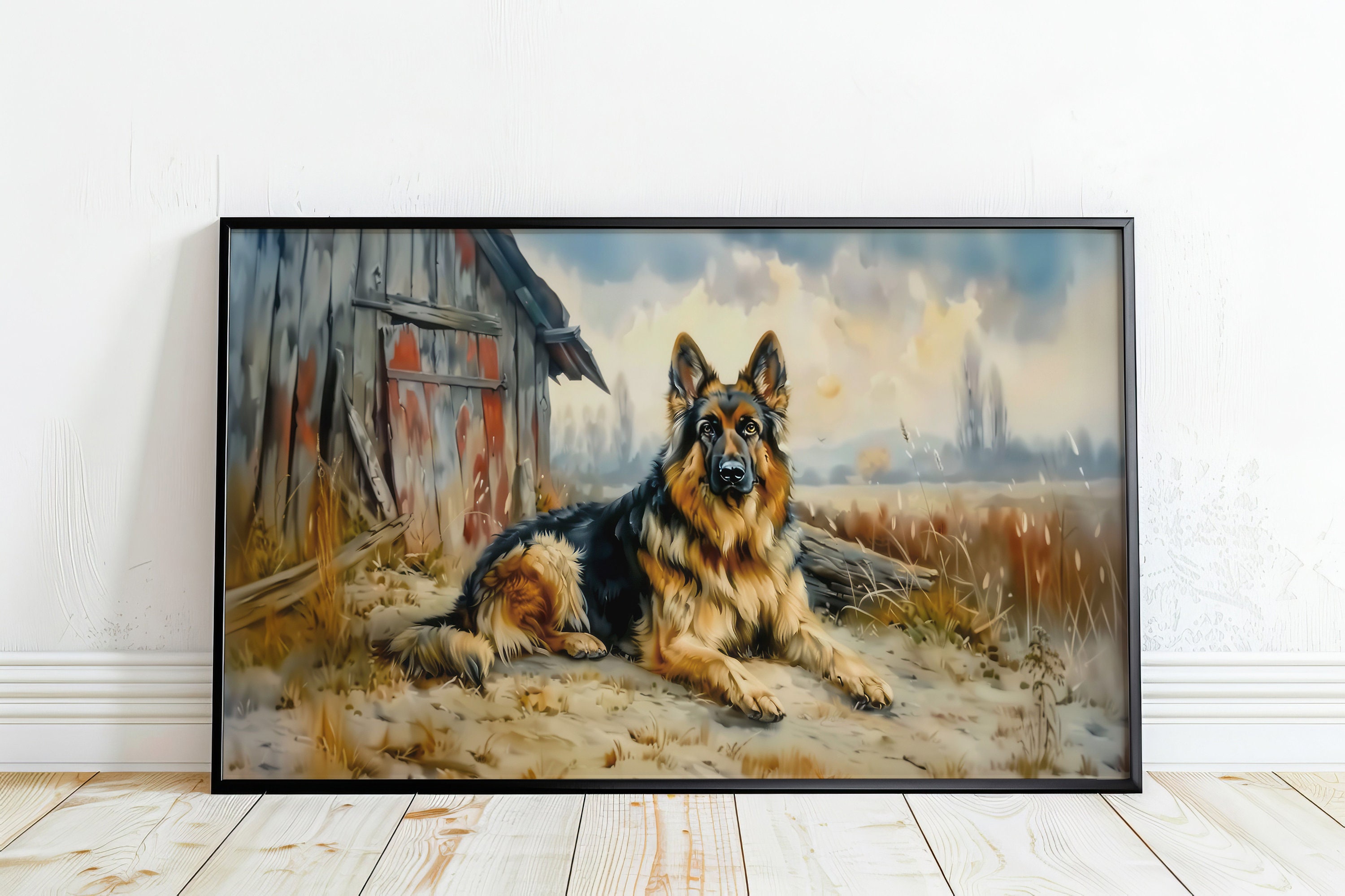 ヴィンテージのジャーマンシェパードの絵画、オールドシェパードの