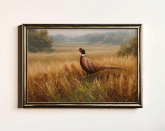Vintage Pheasant Painting, Rustic Ring Necked Pheasant Print, Antique Common Pheasant Wall Art, Digital Download, Printable Wall Decor