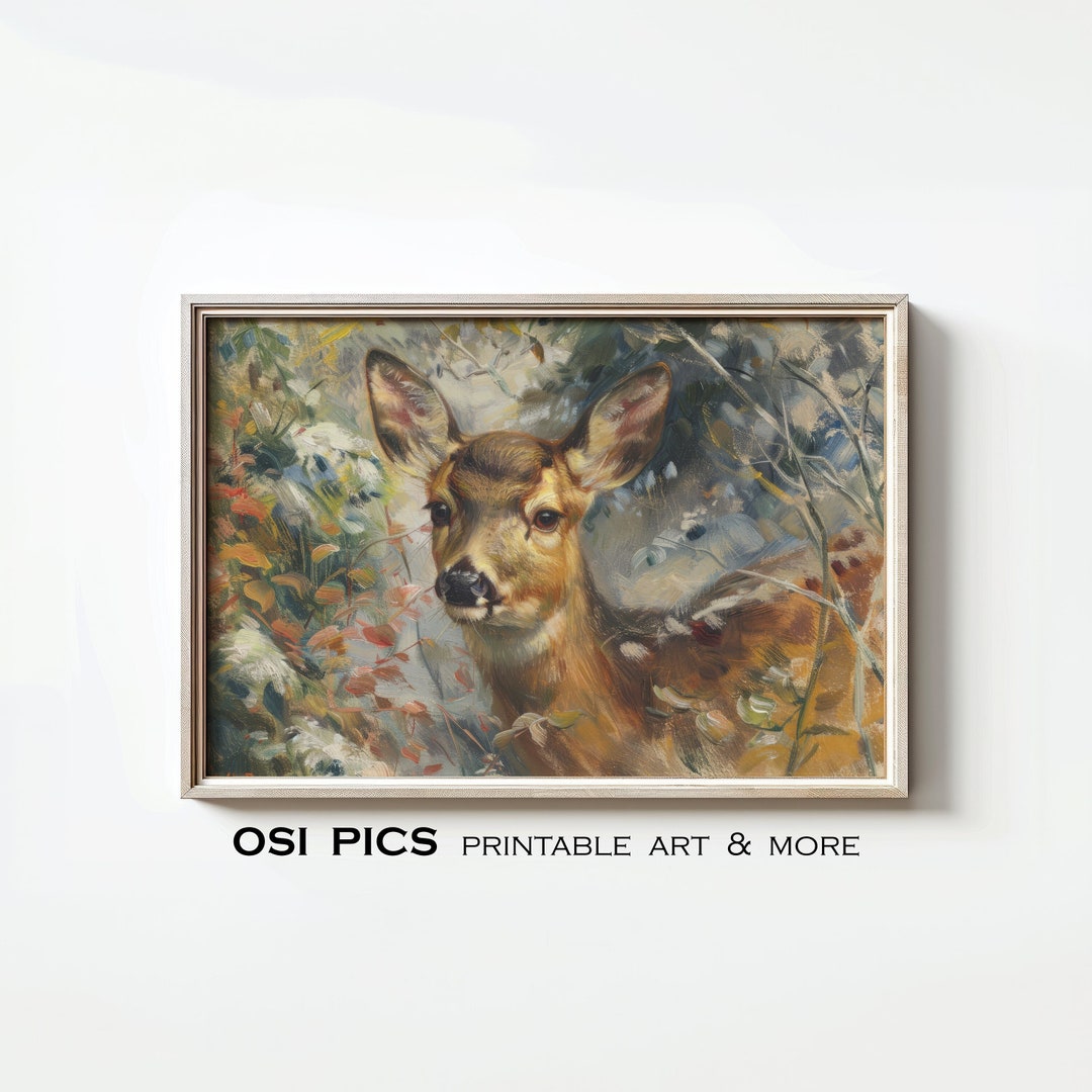 Rustic Deer Painting | Vintage Landscape Painting | Hunting Deer Art ...