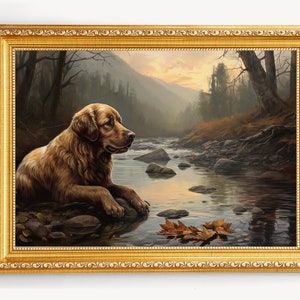 Vintage Golden Retriever Painting | Farmhouse Decor | Rustic Fine Art | Golden Retriever Lover Gift | Instant Download | Printable Wall Art