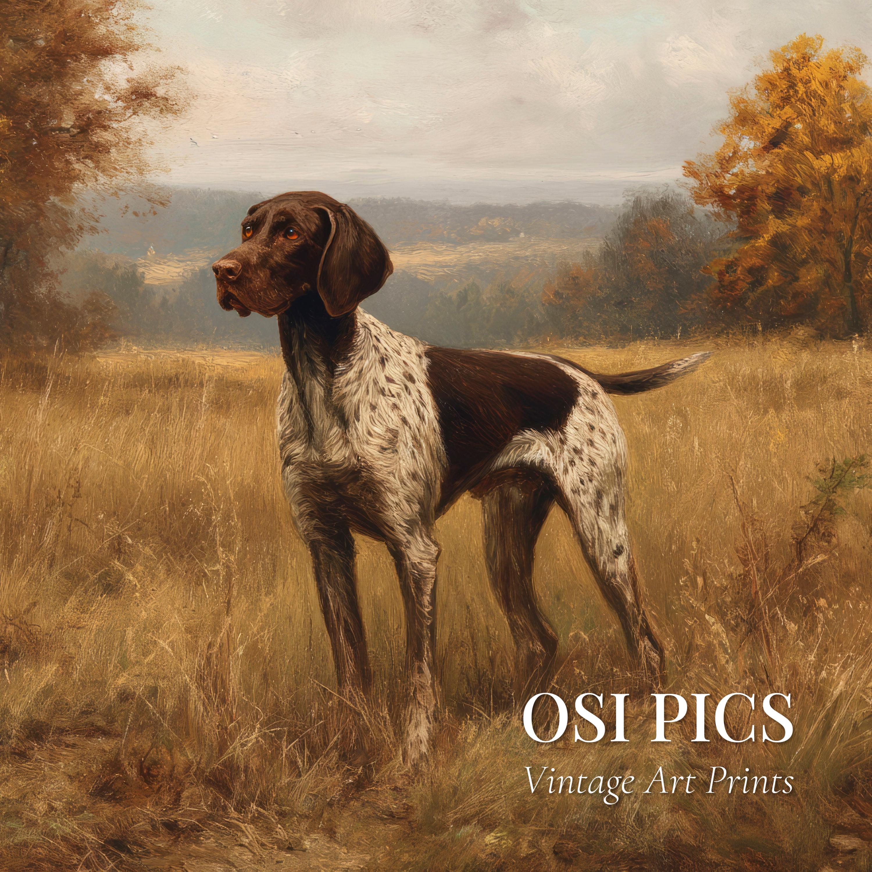 Vintage German Shorthaired Pointer Art Print, Rustic Deutsch