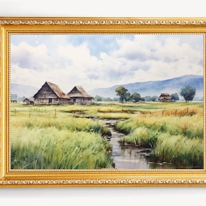 Vintage Farm Painting | Old Farm Print | Farmhouse Decor | Rustic Fine Art | Farm Lover Gift | Instant Download | Printable Wall Art