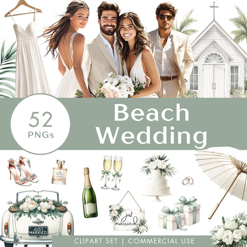 Beach Wedding Clipart Set | Illustration Digital Stickers - Etsy