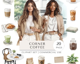 Corner Coffee Clipart Set | Cafe Digital Stickers