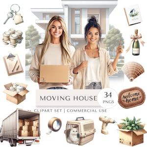 Clipartset verhuizen | Digitale thuisstickers