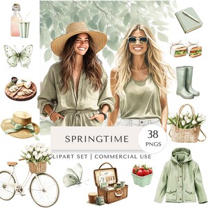 Springtime Clipart Set | Spring Picnic Digital Stickers