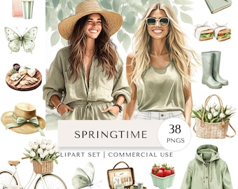 Springtime Clipart Set | Spring Picnic Digital Stickers