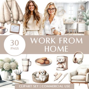 Set di clipart per lavorare da casa / PNG per ufficio e scrivania accoglienti per branding e planner / Uso commerciale