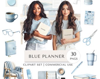 Blue Planner Clipart Set | Planning Journaling Digital Stickers