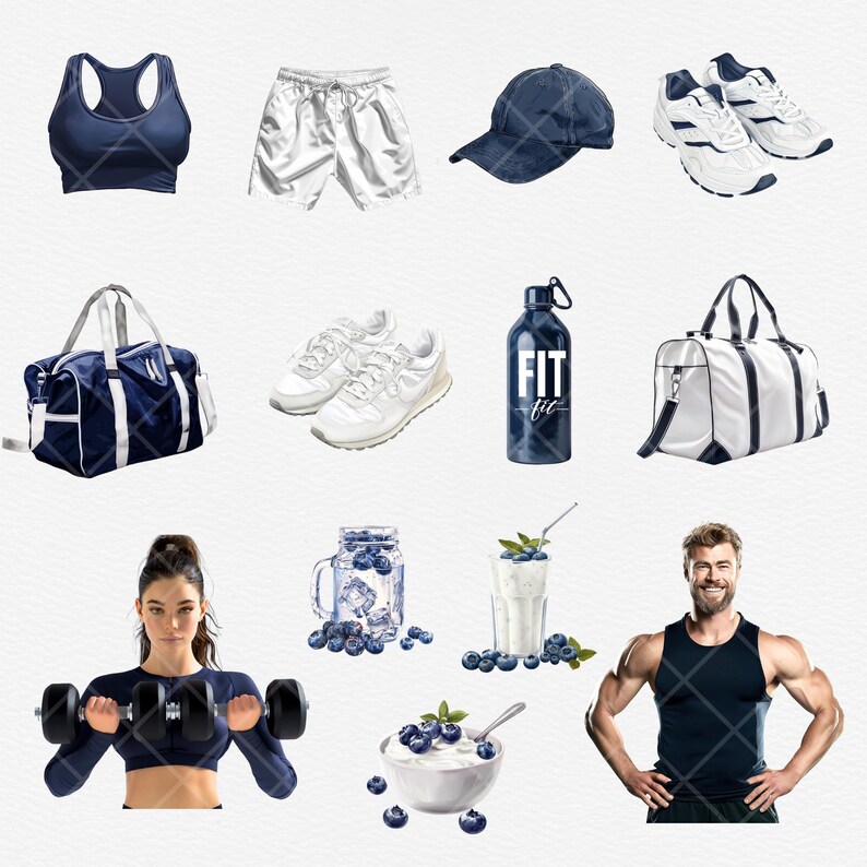 Workout Clipart Set Illustration Watercolour Digital Stickers Etsy