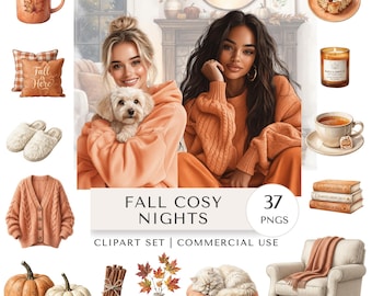 Fall Cosy Nights In Clipart Set | Cosy Seasonal Digital Stickers