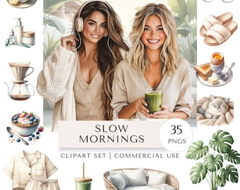 Slow Mornings-clipart | Cosy digitale wellness-stickers