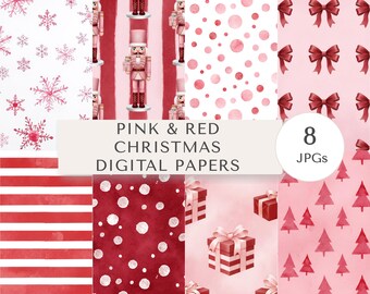 Pink and Red Christmas Digital Papers | Girly Fun Patterns