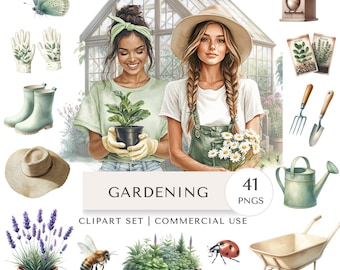 Conjunto de imágenes prediseñadas de jardinería / Pegatinas digitales de plantas