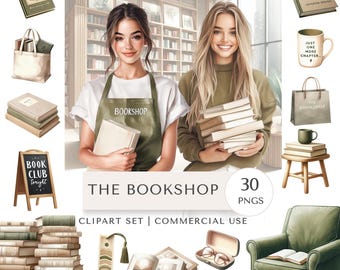 The Bookshop Clipart Set | Reading Digital Stickers