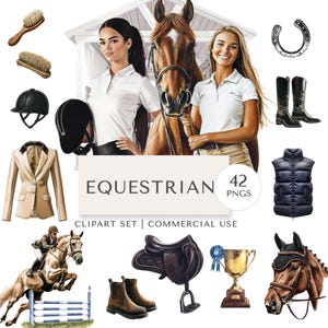 Equestrian Clipart Set | Horse Riding, Stable Aesthetic | Rider & Tack Illustrations | Digital Stickers