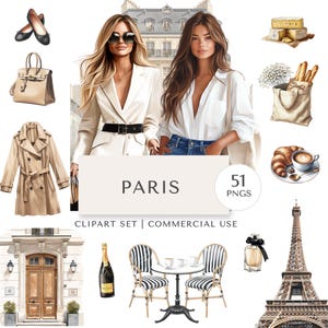 Paris Clipart Set | French Fashion, Coffee, Landmarks & Baguettes | Digital Stickers | Commercial Use