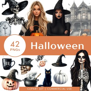 Conjunto de clipart de Halloween assustador PNG evento de feriado aquarela adesivos digitais criativos