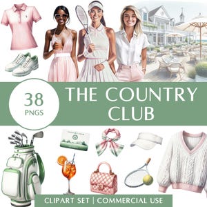 Conjunto de Cliparts do Country Club | PNGs de Tênis e Lazer para Marcas, Agendas e Diários | Uso Comercial