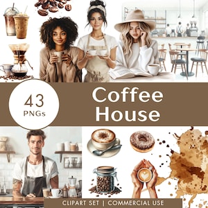 Conjunto de clipart de cafeteria, adesivos digitais de ilustração em aquarela aconchegantes