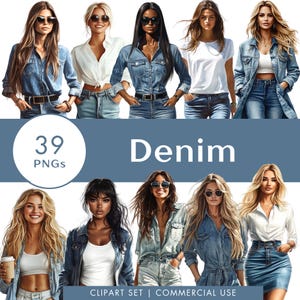 Stickers numériques Denim Fashion Illustration aquarelle Clipart