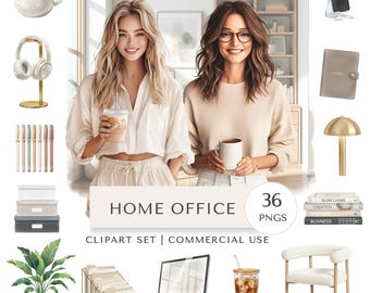 Home Office Clipart Set | Modern Entrepreneur Workspace Digital Stickers