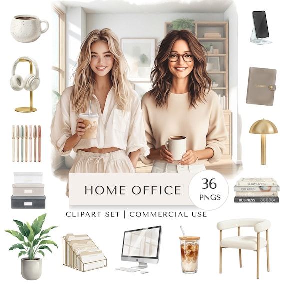 Home Office Clipart Set | Modern Workspace Digital Stickers