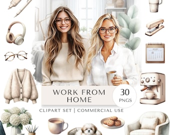Work From Home Clipart Set | Cosy Office Digital Stickers