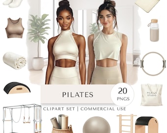 Pilates Clipart Set | Fitness Digital Stickers