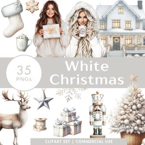 Weiß Weihnacht Clipart Set Weihnachten PNG Ferien Saison Illustration Digitale Aufkleber