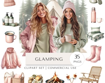 Glamping Clipart-Set | Gemütliche Camping Digitale Aufkleber