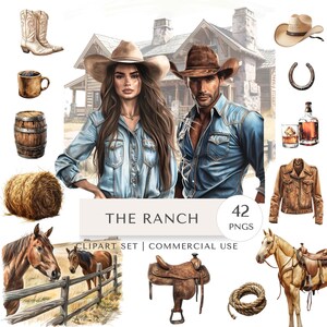 Ranch Clipart Set | Western Cowboy Digital Stickers