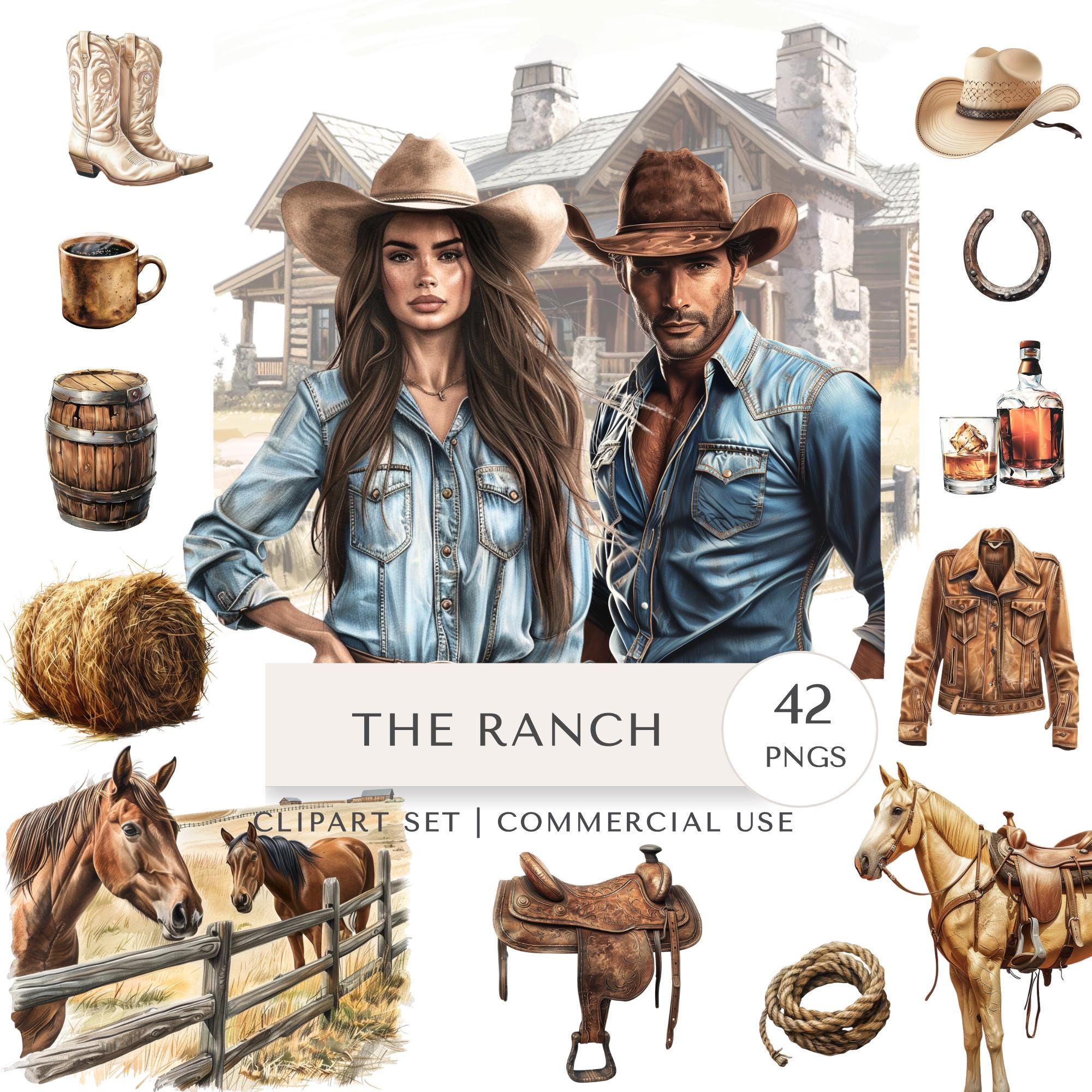 Ranch Clipart Set | Western Cowboy Digital Stickers - Etsy