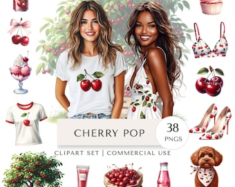 Cherry Pop Clipart Set | Retro Summer Digital Stickers