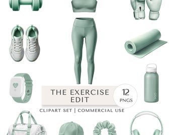 The Exercise Edit Clipart Set |  Gym Workout Fashion Digital Stickers