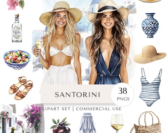 Santorini Clipart Set | Greek Island Travel Digital Stickers