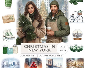Christmas in New York Clipart Set | Festive Holiday Winter Digital Stickers